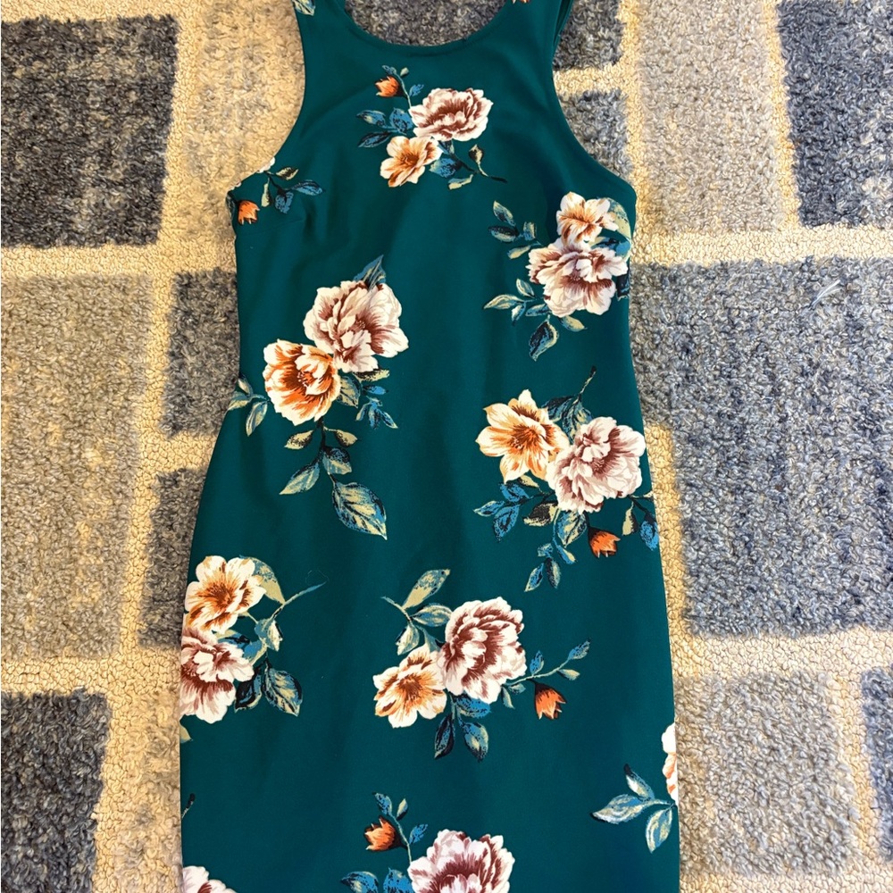 Floral Sleeveless Green Dress